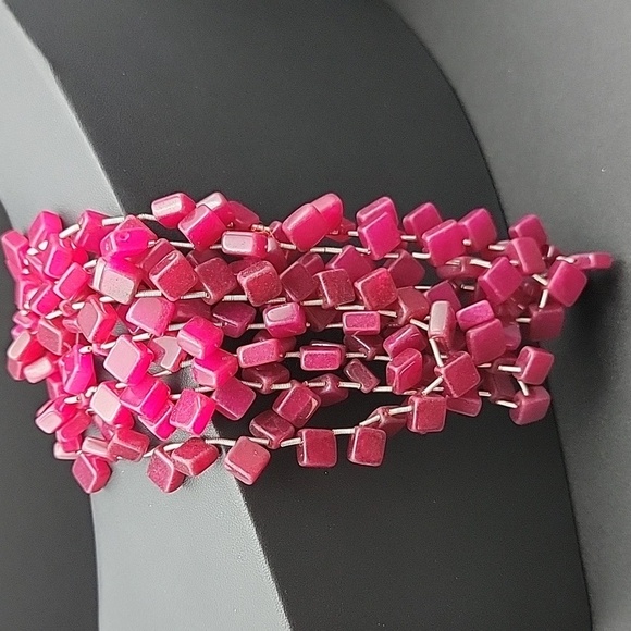 4 Strand 874.00 Cts Red Ruby Square Cube Necklace Natural Gemstone UV Statement - Picture 8 of 9
